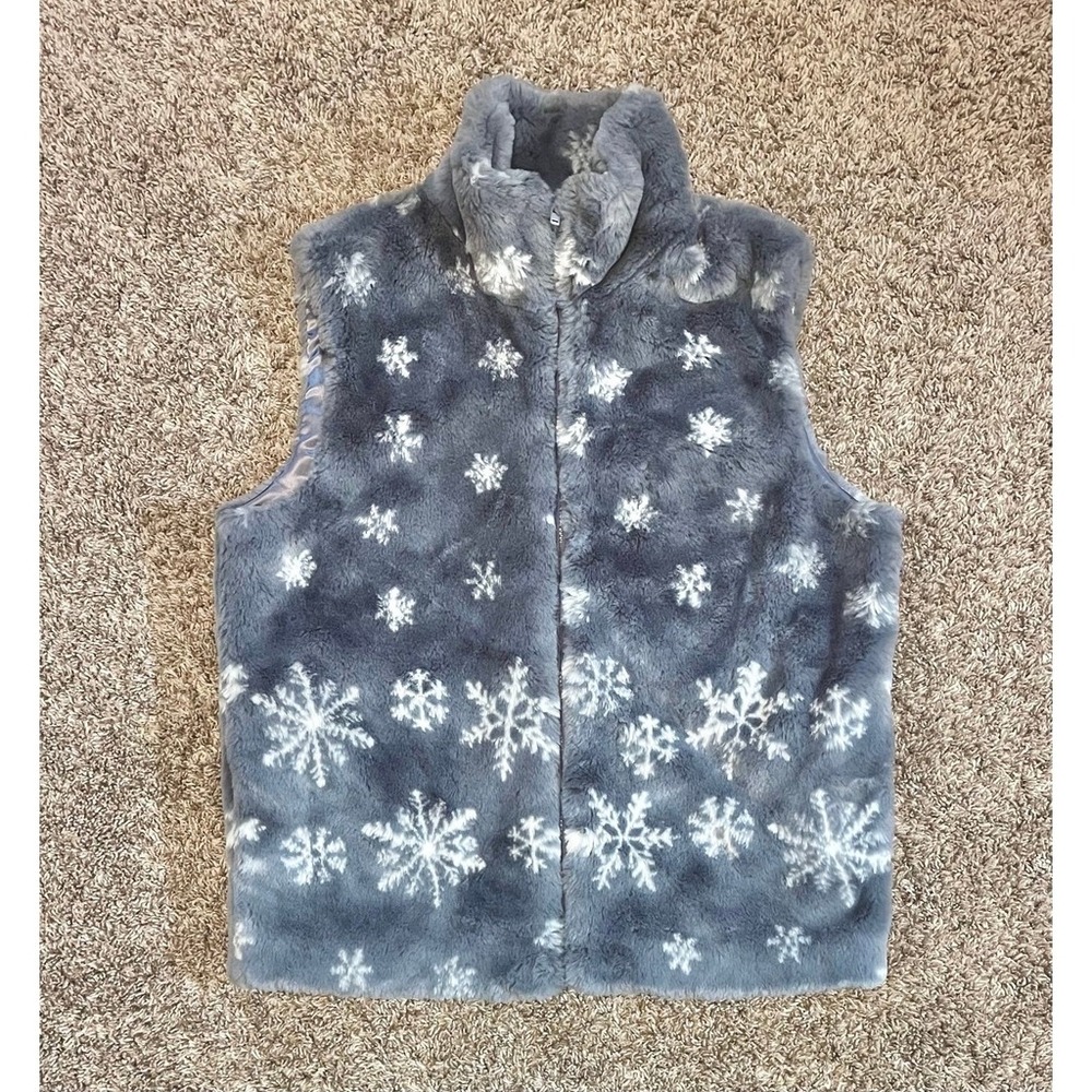 Northern Lifestyles Canada Faux Fur Snowflake Vest Zip Up Womens Medium